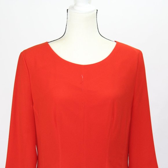 Hugo Boss Women's Dress 10 Red Orange Chiffon 3/4 Sleeve Knee Length - Picture 2 of 11